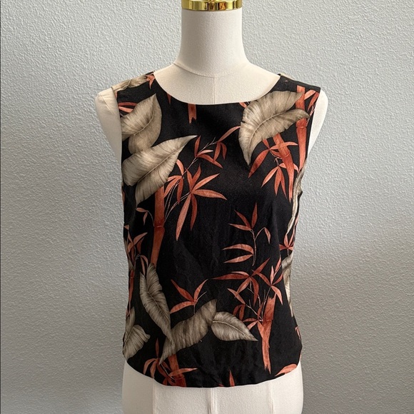 Tommy Bahama Tops - Tommy Bahama Black and Orange Leaf Print Wool and Silk Blend Tank Top Size 6